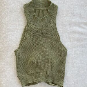 Olive Green Knit Backless Halter Top